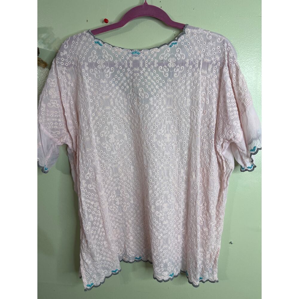Johnny Was Lillian blouse pink sheer fabric, floral embroidery, eyelet, size XS - Picture 4 of 12
